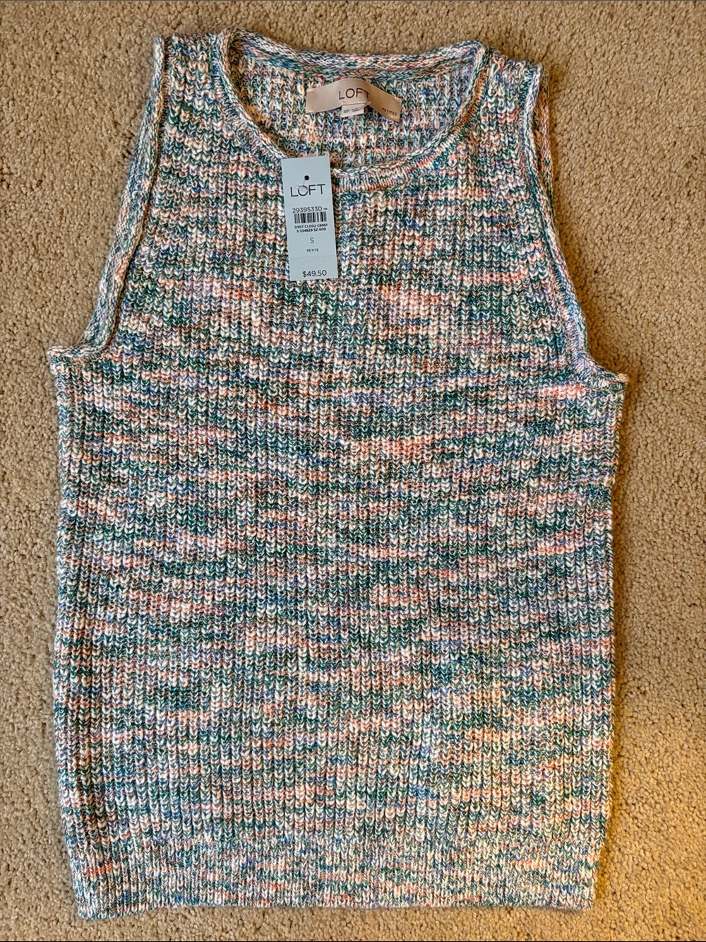 LOFT Pastel Multicolor Knit Tank - Pink, Green, Blue, Cream (Petite Sm)